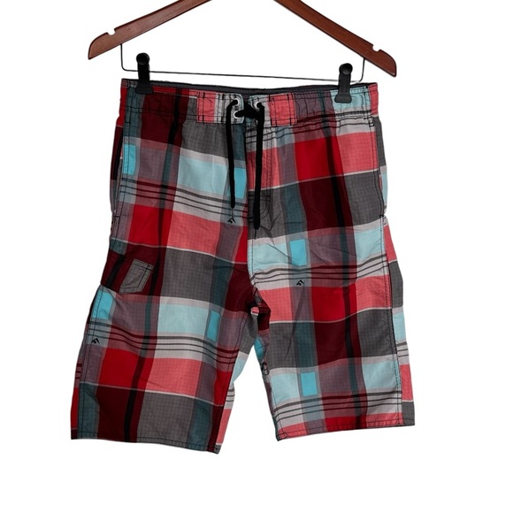 Kanu Plaid Swim Shorts - Red and Blue - Picture 1 of 4